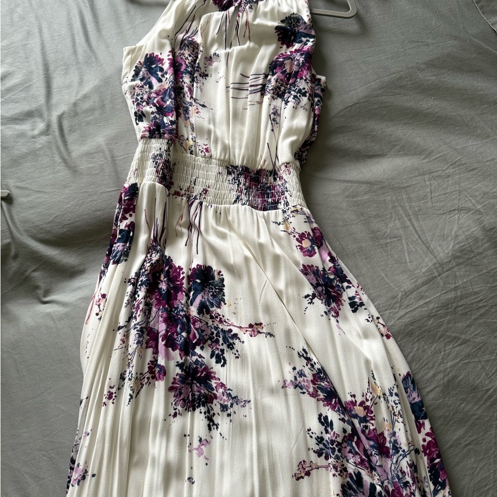 Maurices One Shoulder Floral Dress in Cream and Purple